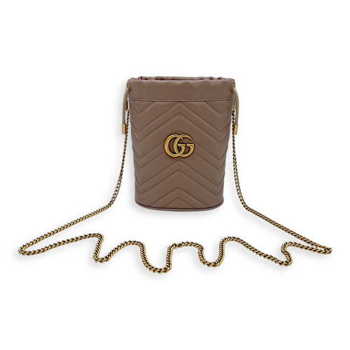 Gucci GG Marmont Bucket Bag Beige in Calfskin, Gold hardware_11