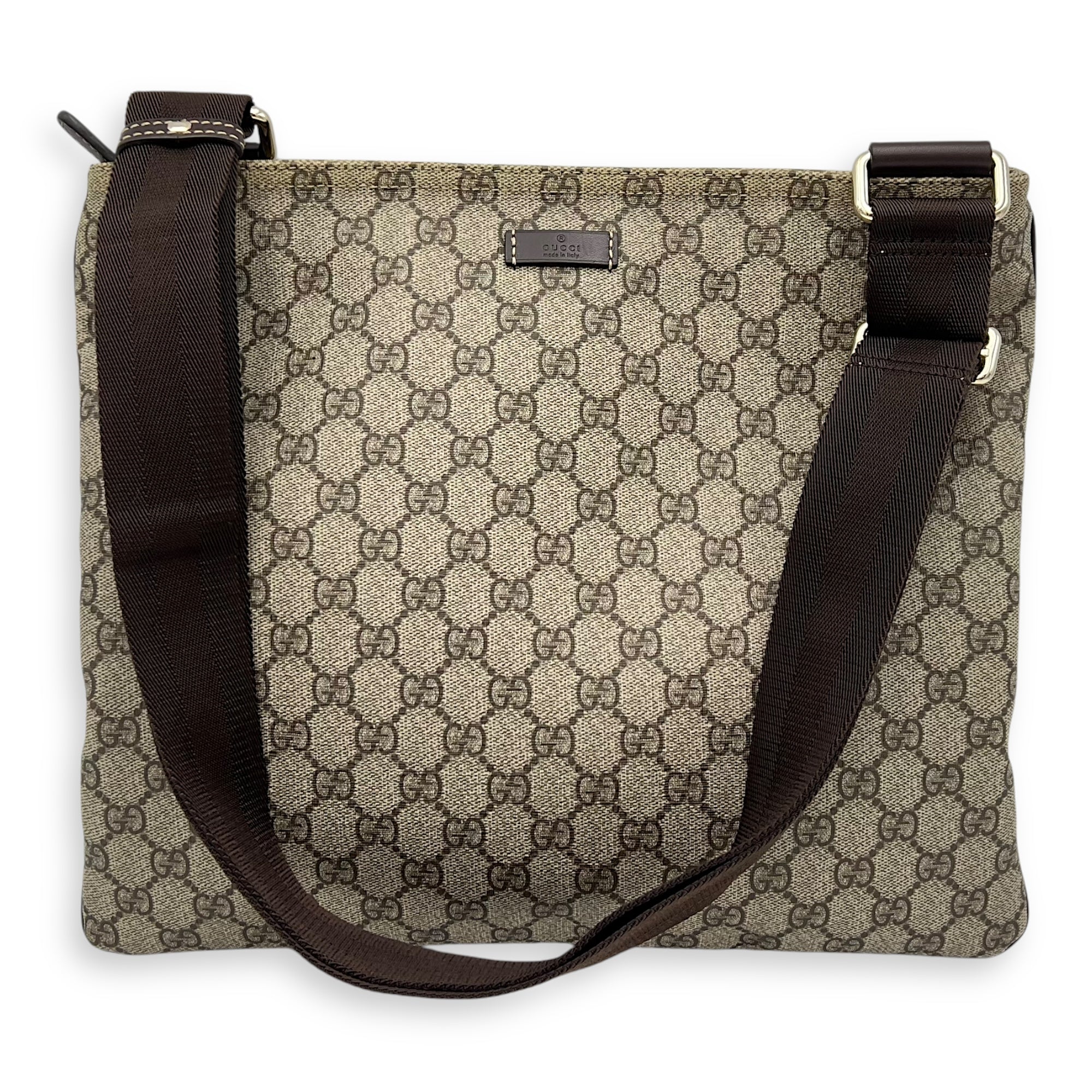 Gucci GG Supreme Crossbody Bag Brown in Monogram Coated Canvas, Gold hardware_11