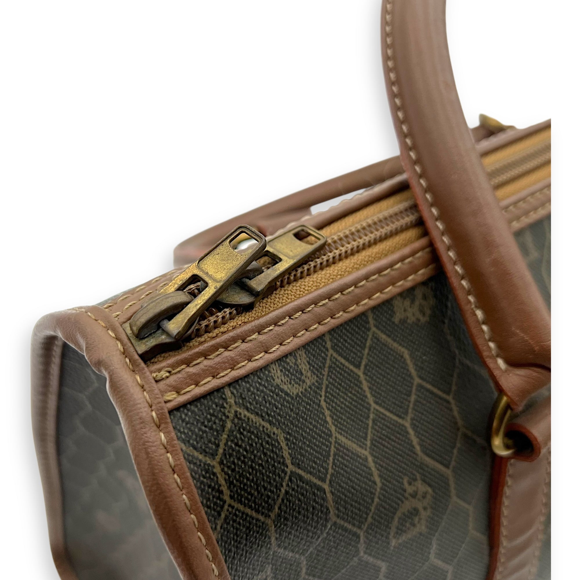 Christian Dior Honeycomb  Top Handle Bag Brown in Coated Canvas, Gold hardware_11