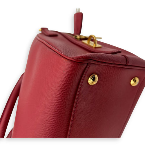 Prada Logo Top Handle Bag Red in Saffiano Leather, Gold hardware_11