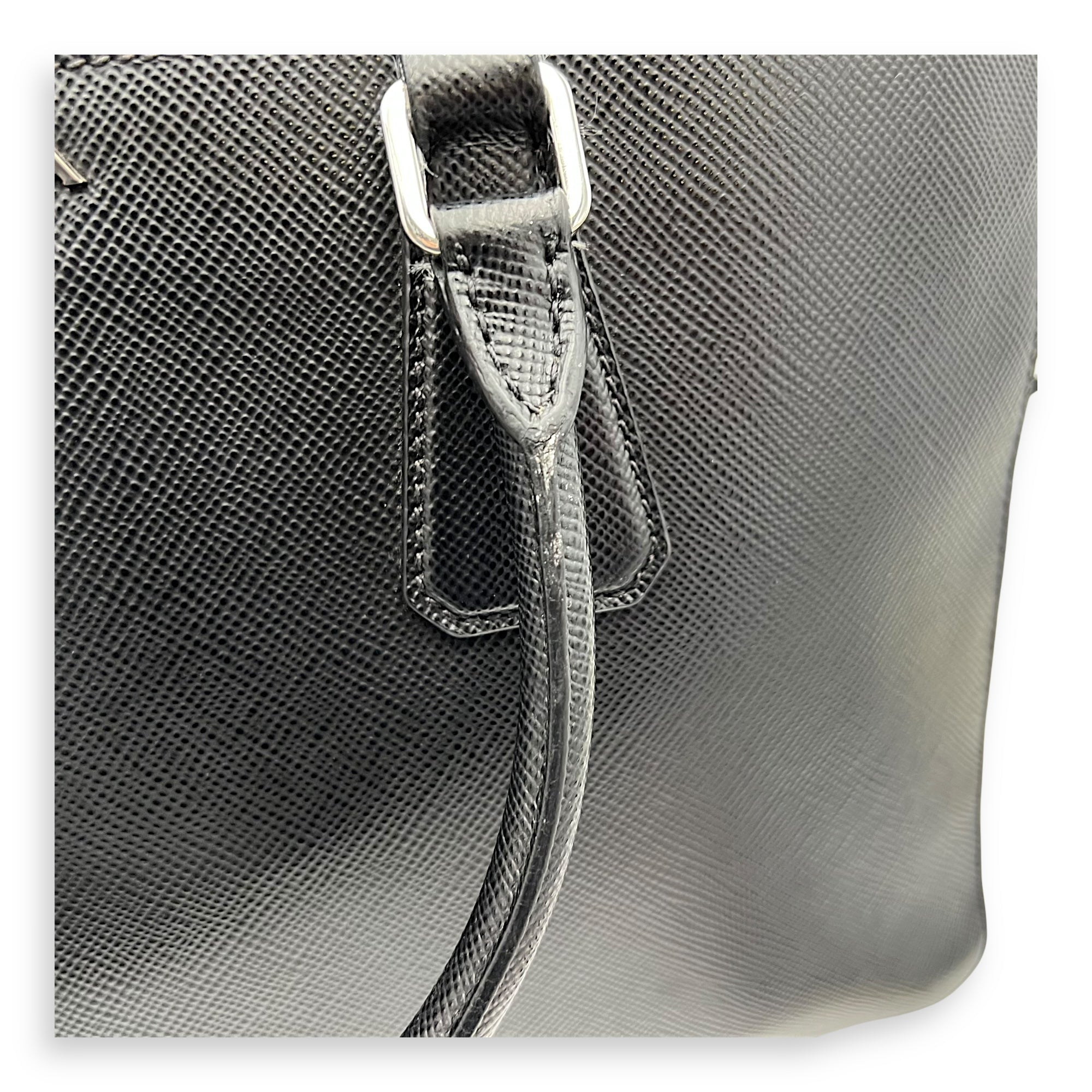 Prada Logo Black Briefcase in Saffiano Leather, Silver hardware_11