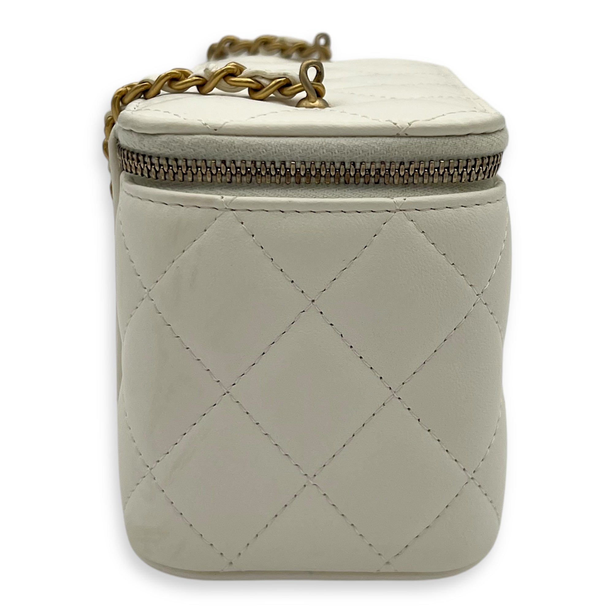 Chanel Vanity pearl crush Crossbody Bag White in Calfskin, Gold hardware_3