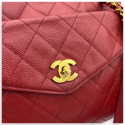 Chanel CC Turnlock Shoulder Bag Red in Caviar Leather, Gold hardware_10