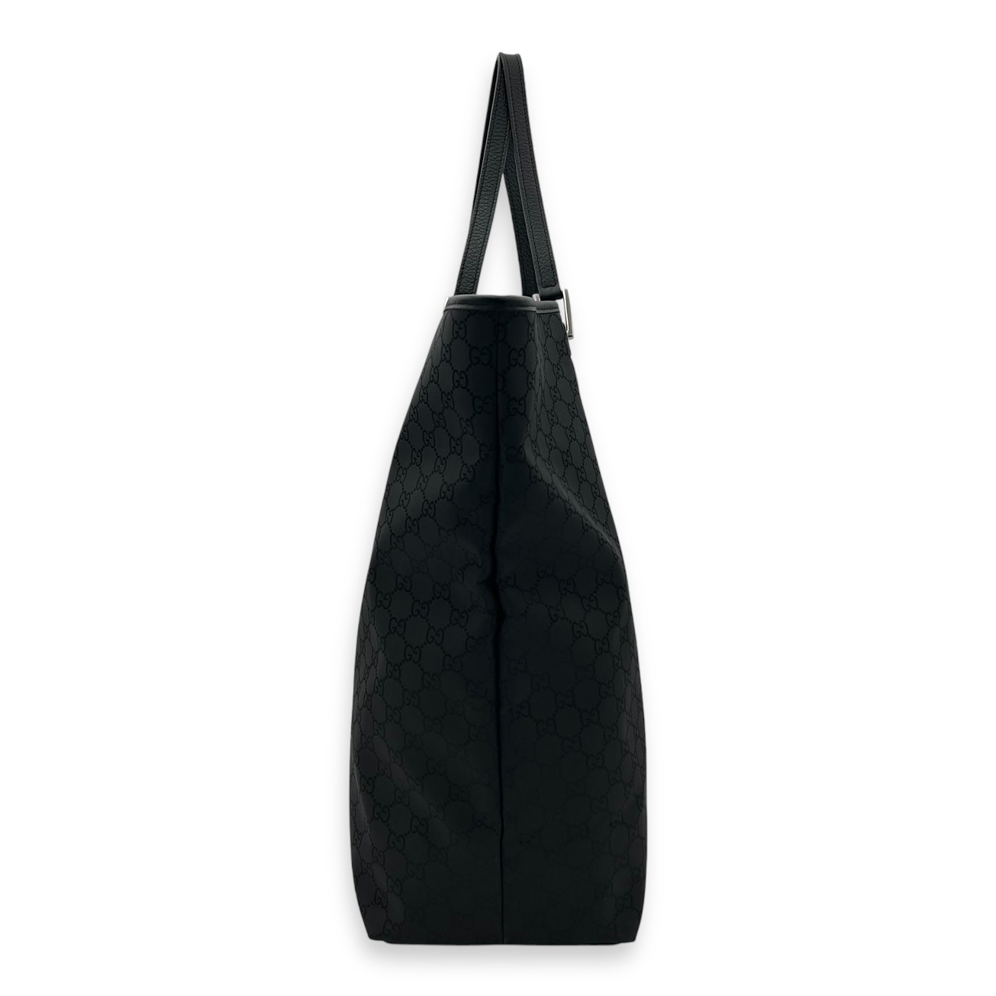 Gucci Tote Top Handle Bag Medium Black in Calfskin, Silver hardware_3