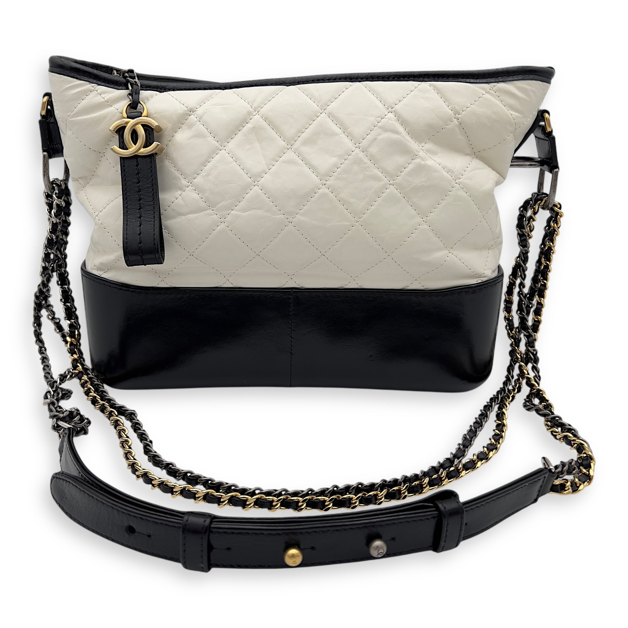 Chanel Gabrielle Shoulder Bag White in Calfskin, Mixed hardware_11