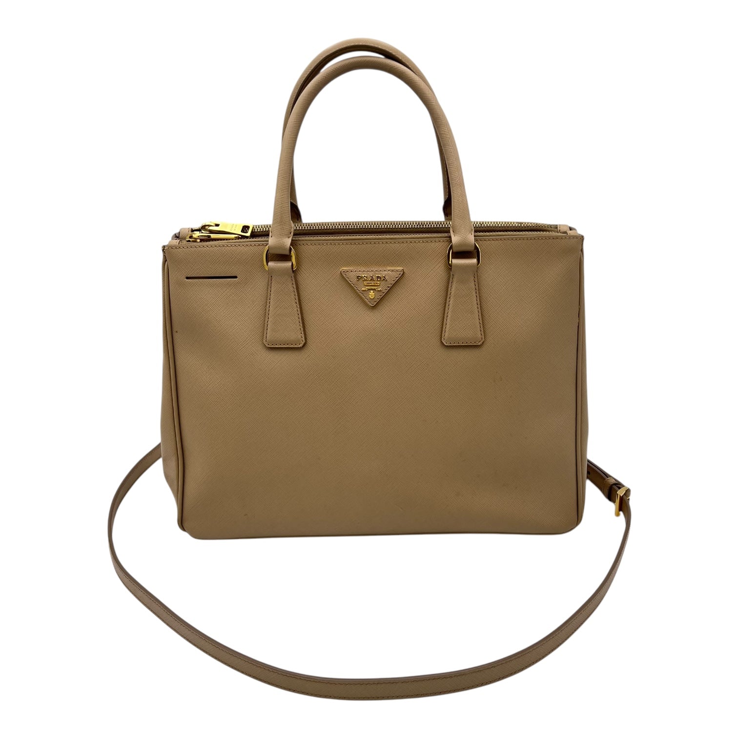 Prada Galleria Top Handle Bag Beige in Saffiano Leather, Gold hardware_13
