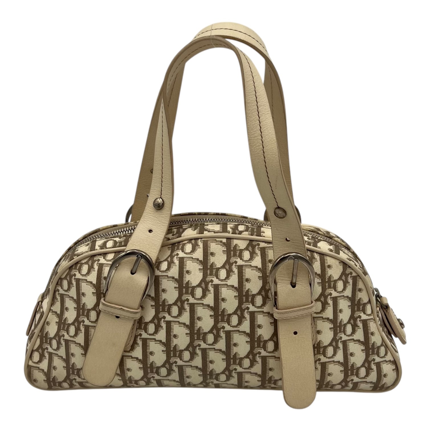 Christian Dior Trotteur Top Handle Bag Beige in Coated Canvas, Silver hardware_2