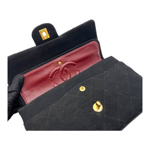 Chanel Classic Shoulder Bag Black in Jersey, Gold hardware_11