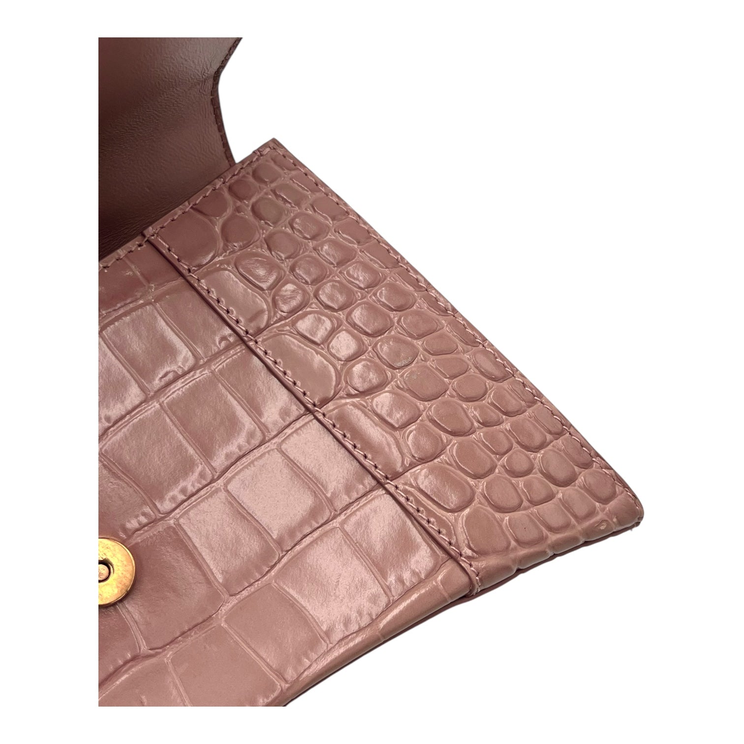Balenciaga Hourglass Top Handle Bag Beige in Crocodile Embossed Calfskin, Silver hardware_11