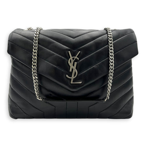 Saint Laurent Loulou Shoulder Bag Small Black in Calfskin, Silver hardware_11