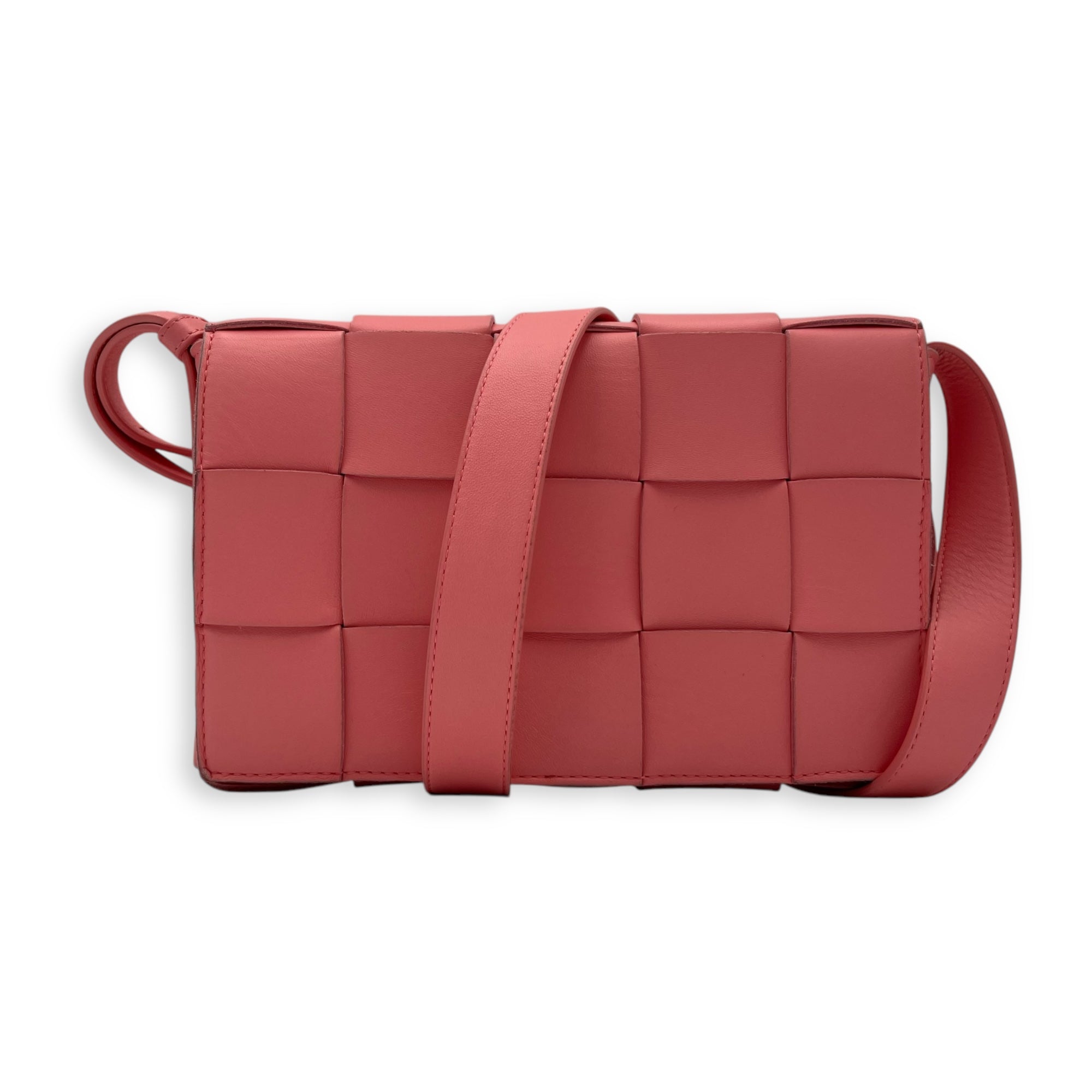 Bottega Veneta Cassette Crossbody Bag Pink in Calfskin, Silver hardware_11