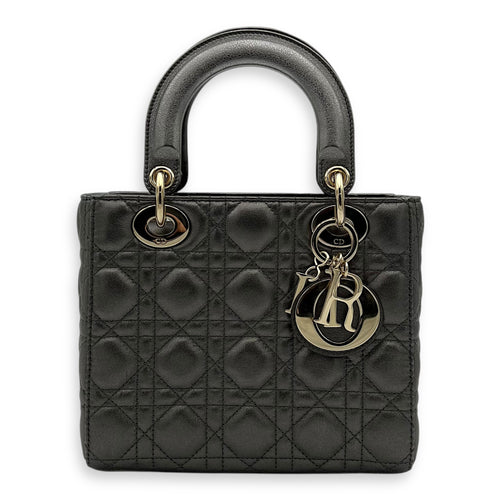 Christian Dior Lady Dior Small Grey Top Handle Bag in Calfskin, Gold hardware_1