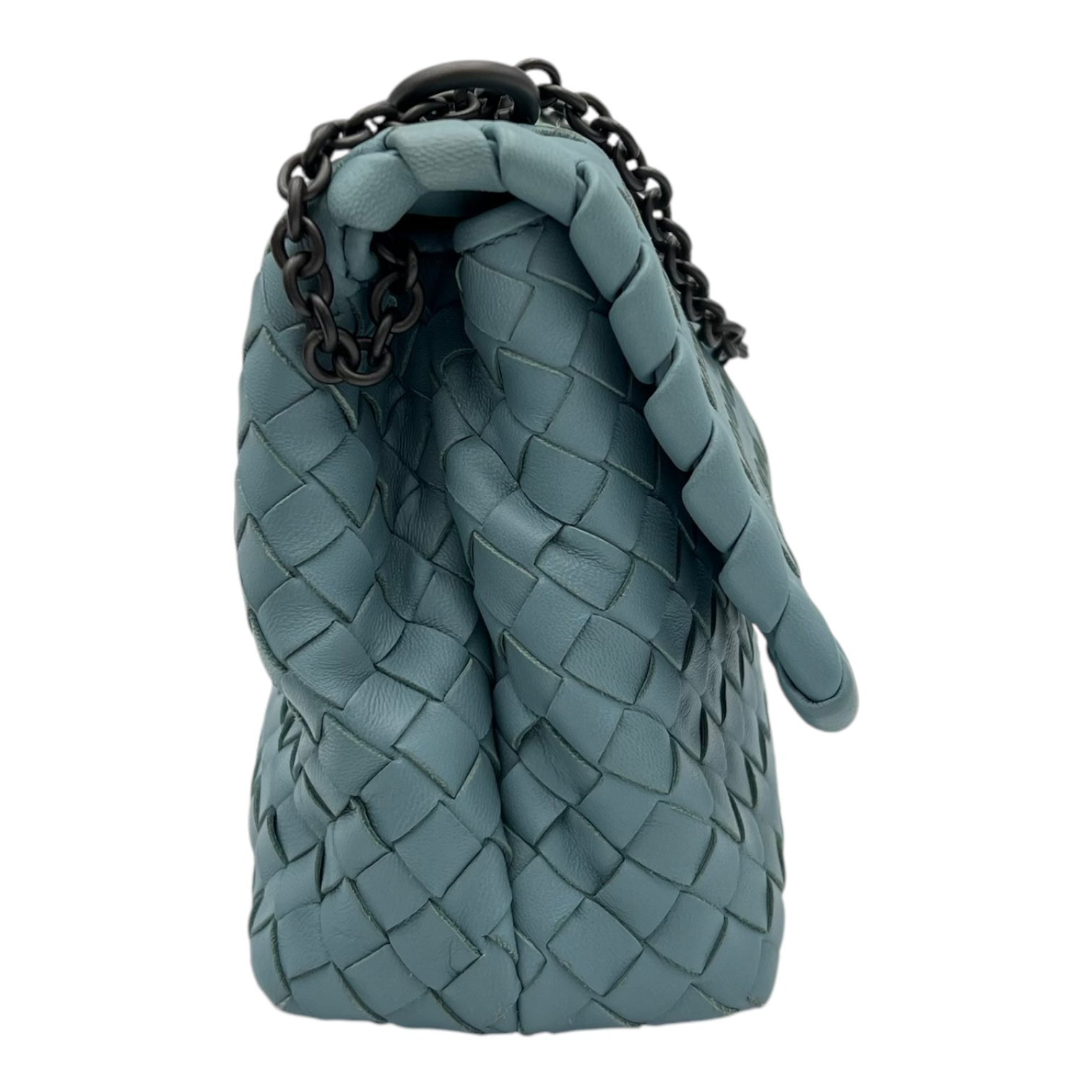 Bottega Veneta Intrecciato Crossbody Bag Blue in Calfskin, Ruthenium hardware_3