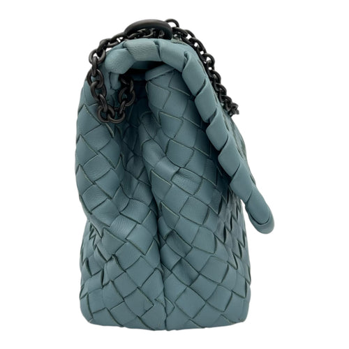 Bottega Veneta Intrecciato Crossbody Bag Blue in Calfskin, Ruthenium hardware_3