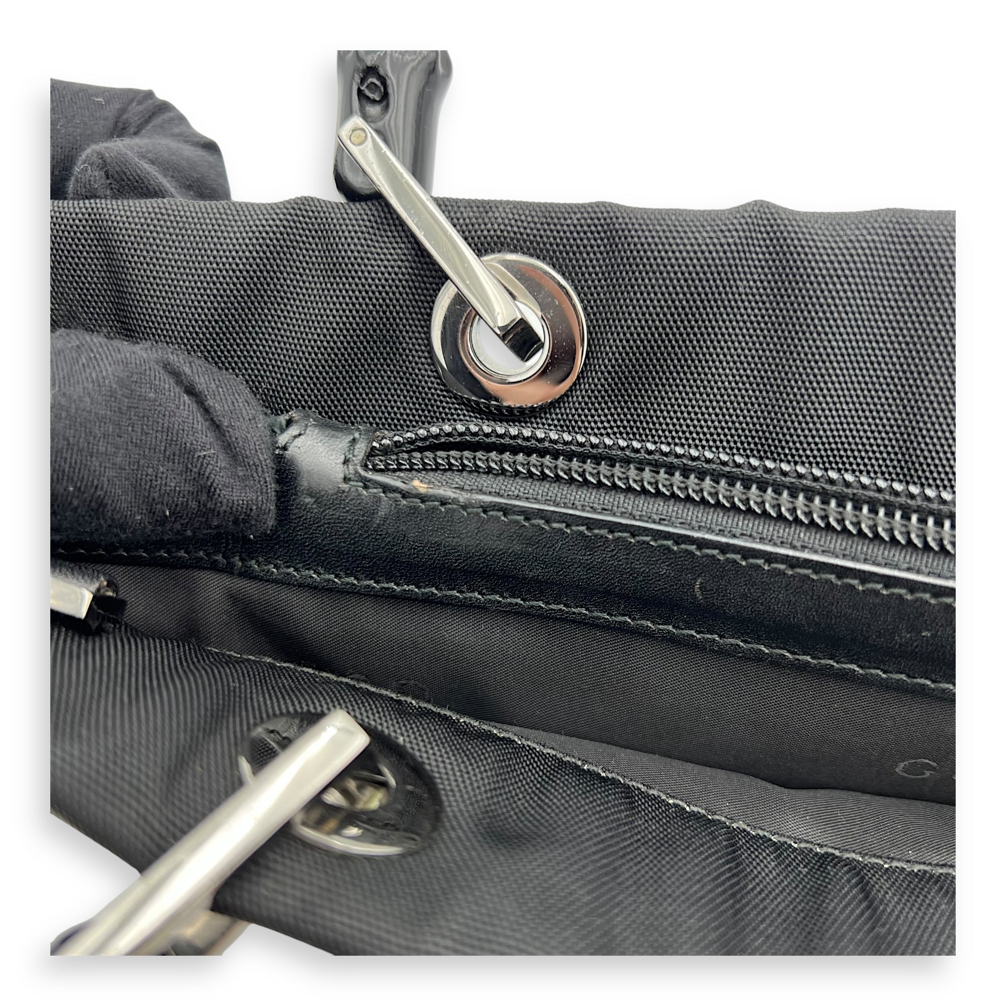 Gucci Bamboo Top Handle Bag Black in Nylon_9