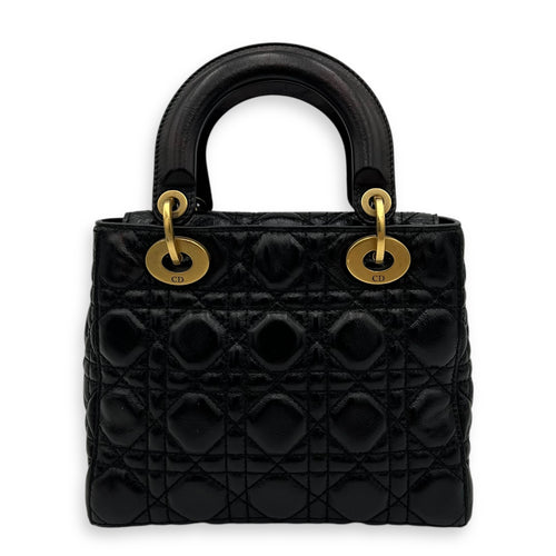 Christian Dior Lady Dior Top Handle Bag Small Black in Calfskin, Gold hardware_2