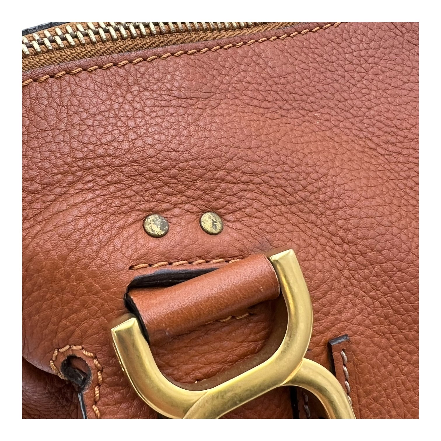 Chloé Marcie Large Brown Top Handle Bag in Calfskin, Gold hardware_11