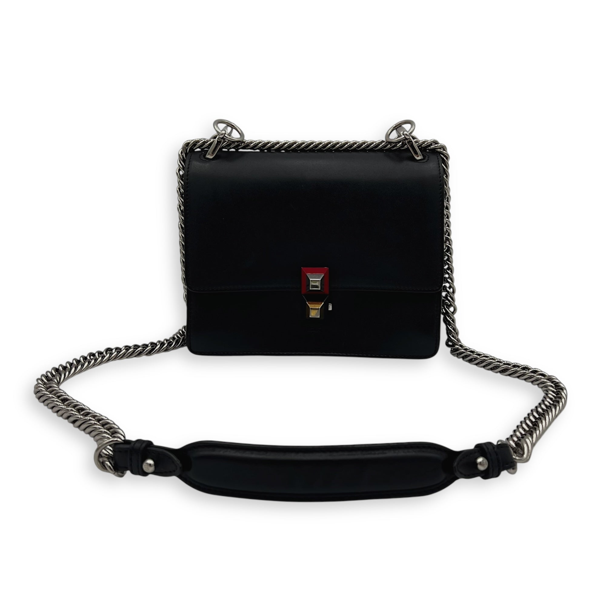 Fendi Kan I Shoulder Bag Black in Calfskin, Silver hardware_12
