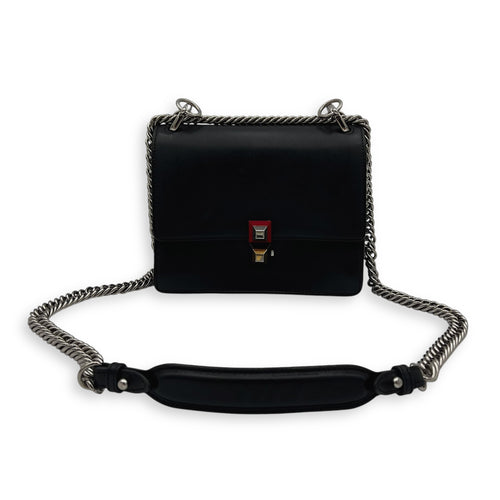 Fendi Kan I Shoulder Bag Black in Calfskin, Silver hardware_12
