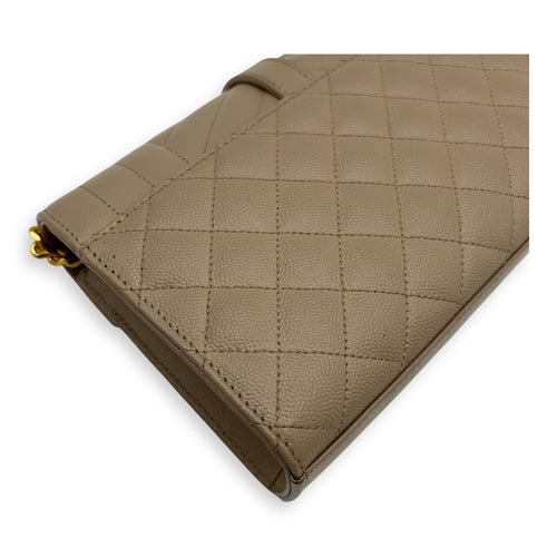 Saint Laurent Envelope Crossbody Bag Small Beige in Calfskin, Gold hardware_12
