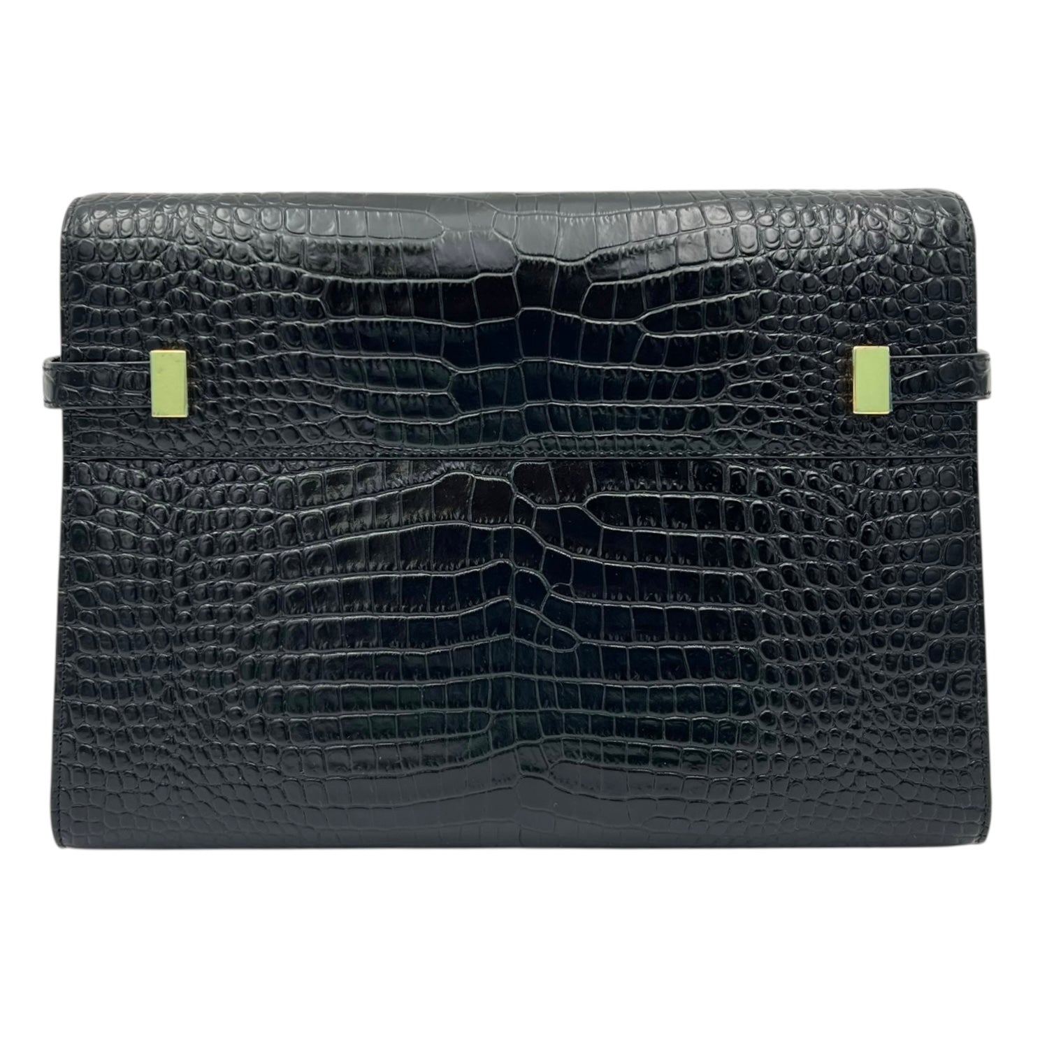 Saint Laurent Manhattan Shoulder Bag Black in Crocodile Embossed Calfskin, Gold hardware_2