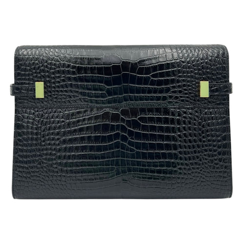 Saint Laurent Manhattan Shoulder Bag Black in Crocodile Embossed Calfskin, Gold hardware_2