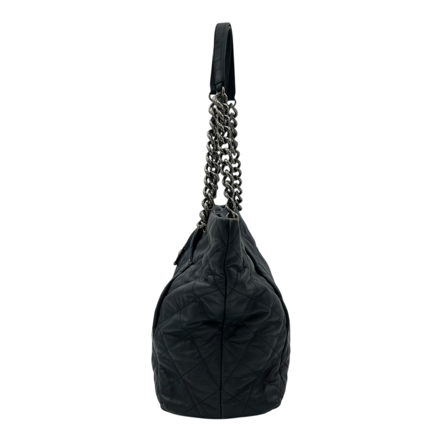 Chanel CC Shoulder Bag Blue in Calfskin, Ruthenium hardware_4