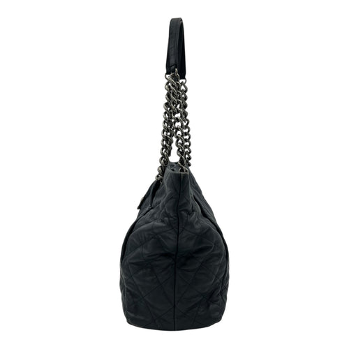 Chanel CC Shoulder Bag Blue in Calfskin, Ruthenium hardware_4