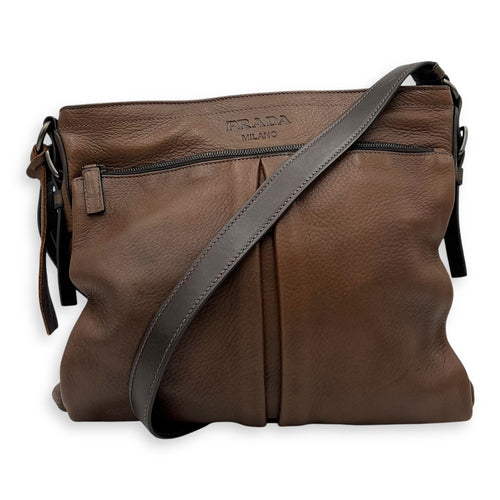 Prada Cervo Crossbody Bag Medium Brown in Calfskin, Silver hardware_11