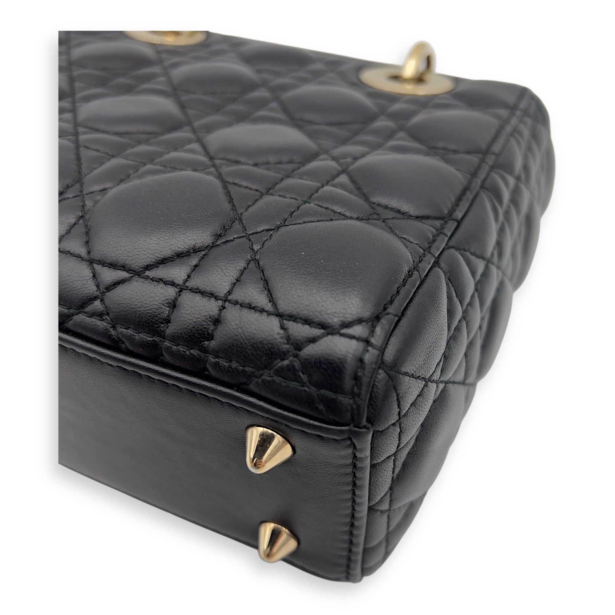 Christian Dior Lady Dior Small Black Top Handle Bag in Lambskin, Gold hardware_13