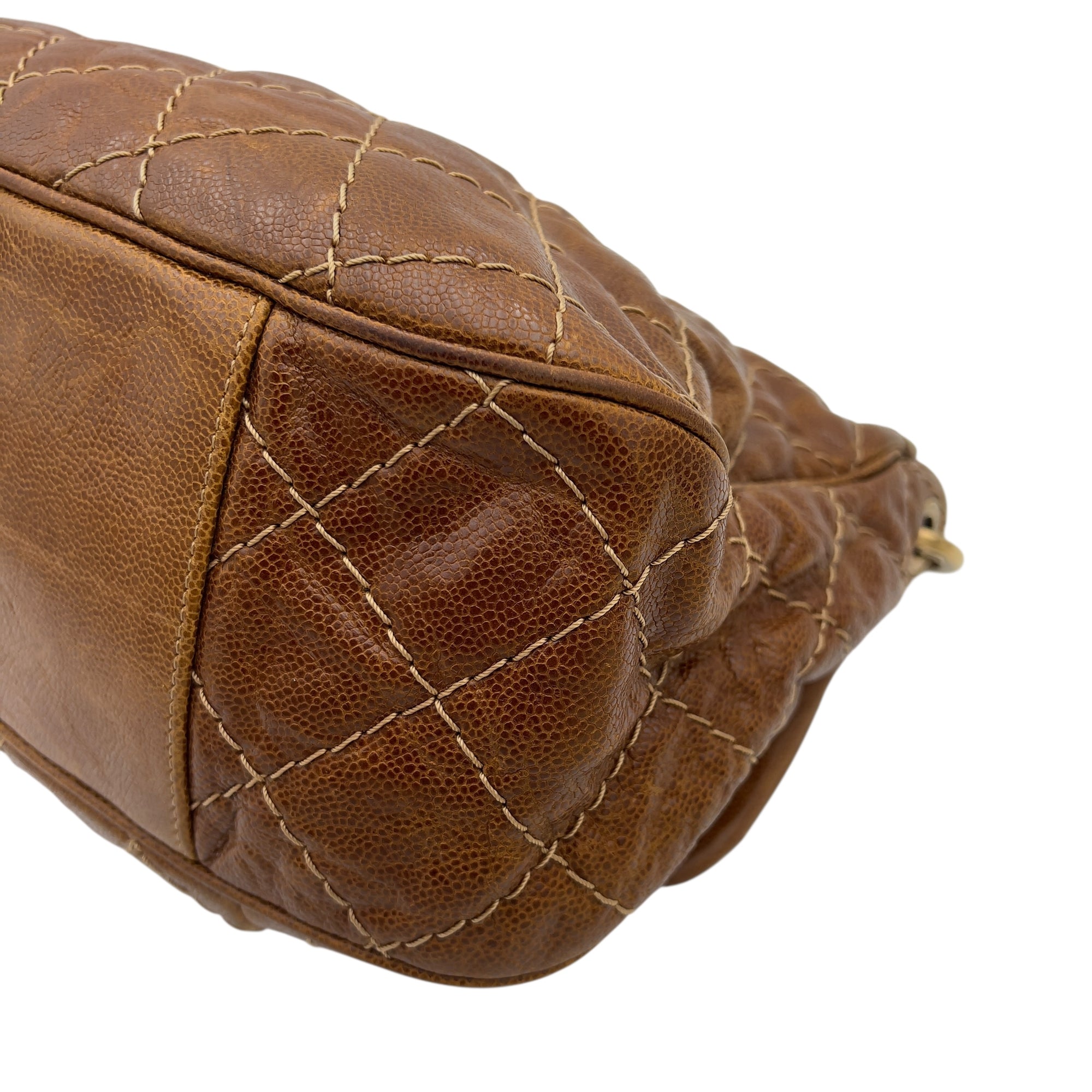 Chanel CC Shoulder Bag Brown in Calfskin, Gold hardware_9