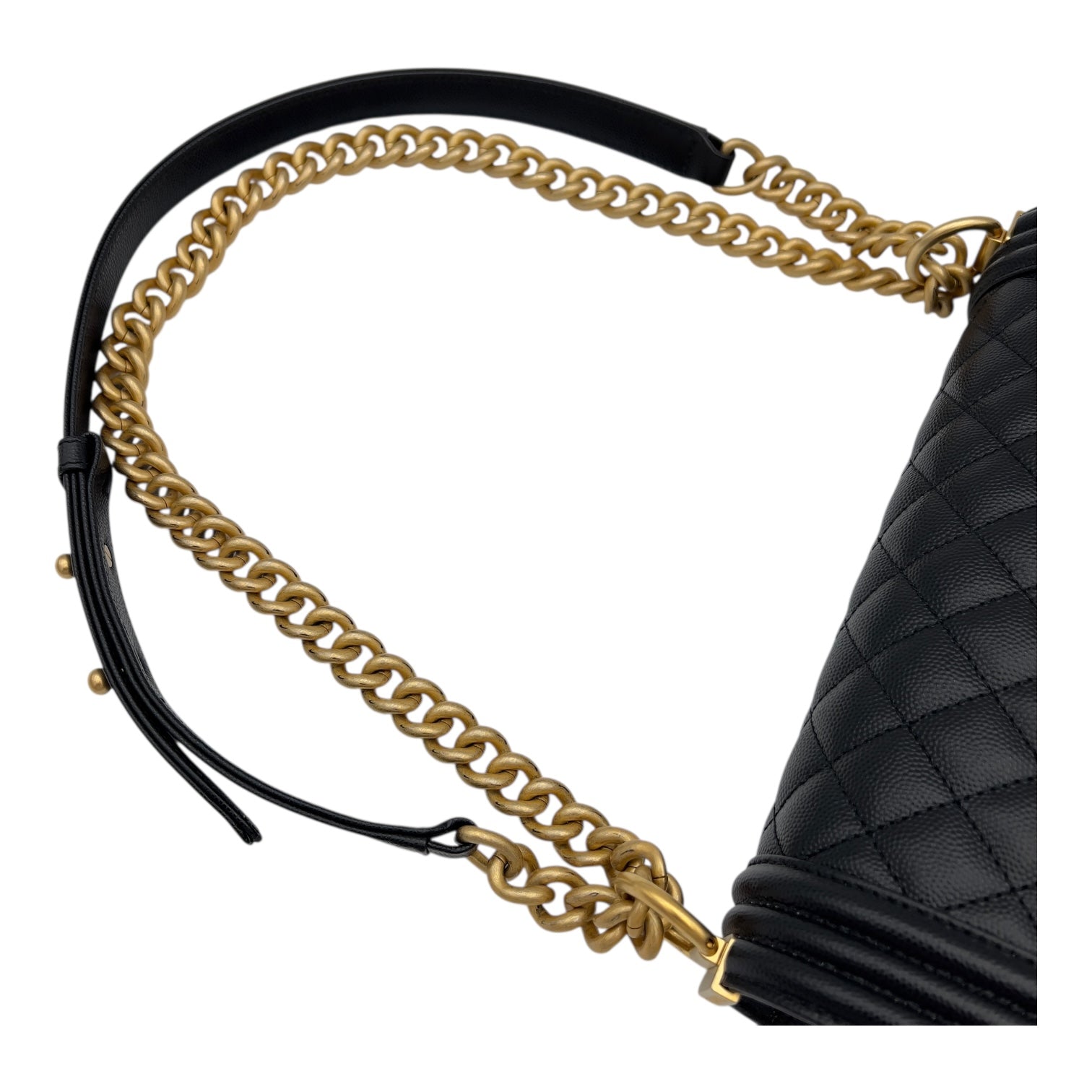 Chanel Boy Medium Black Shoulder Bag in Caviar Leather, Brushed Gold hardware_11