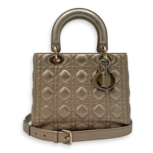 Christian Dior Lady Dior Medium Bronze Top Handle Bag in Lambskin, Gold hardware_11