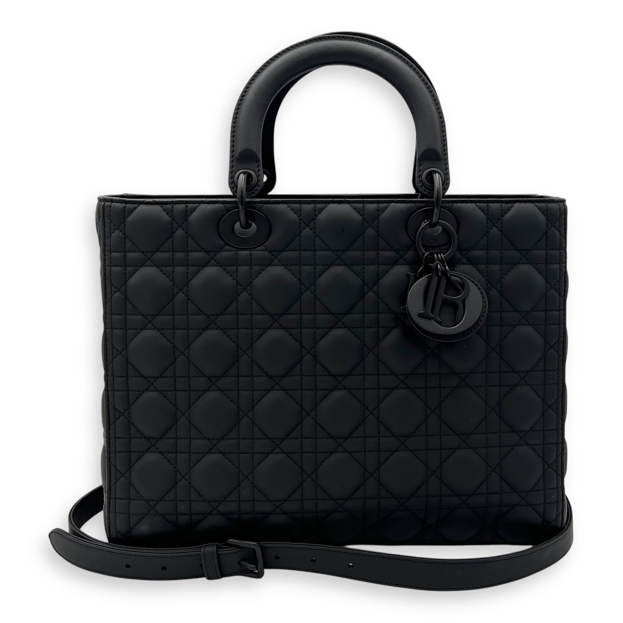 Christian Dior Lady Dior Top Handle Bag Large Ultramatte in Lambskin, Lacquered Metal hardware_11