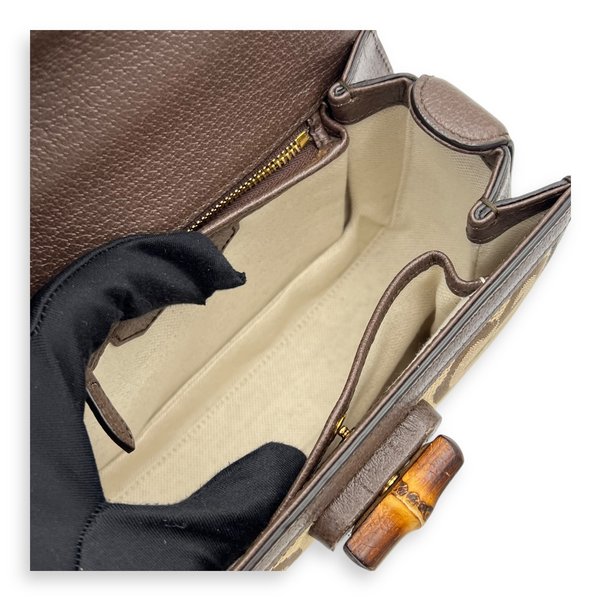 Gucci Bamboo Top Handle Bag Brown in Canvas, Gold hardware_10