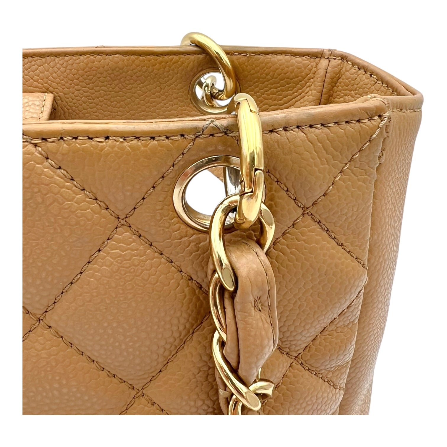 Chanel PST Shoulder Bag Beige in Caviar Leather, Gold hardware_11