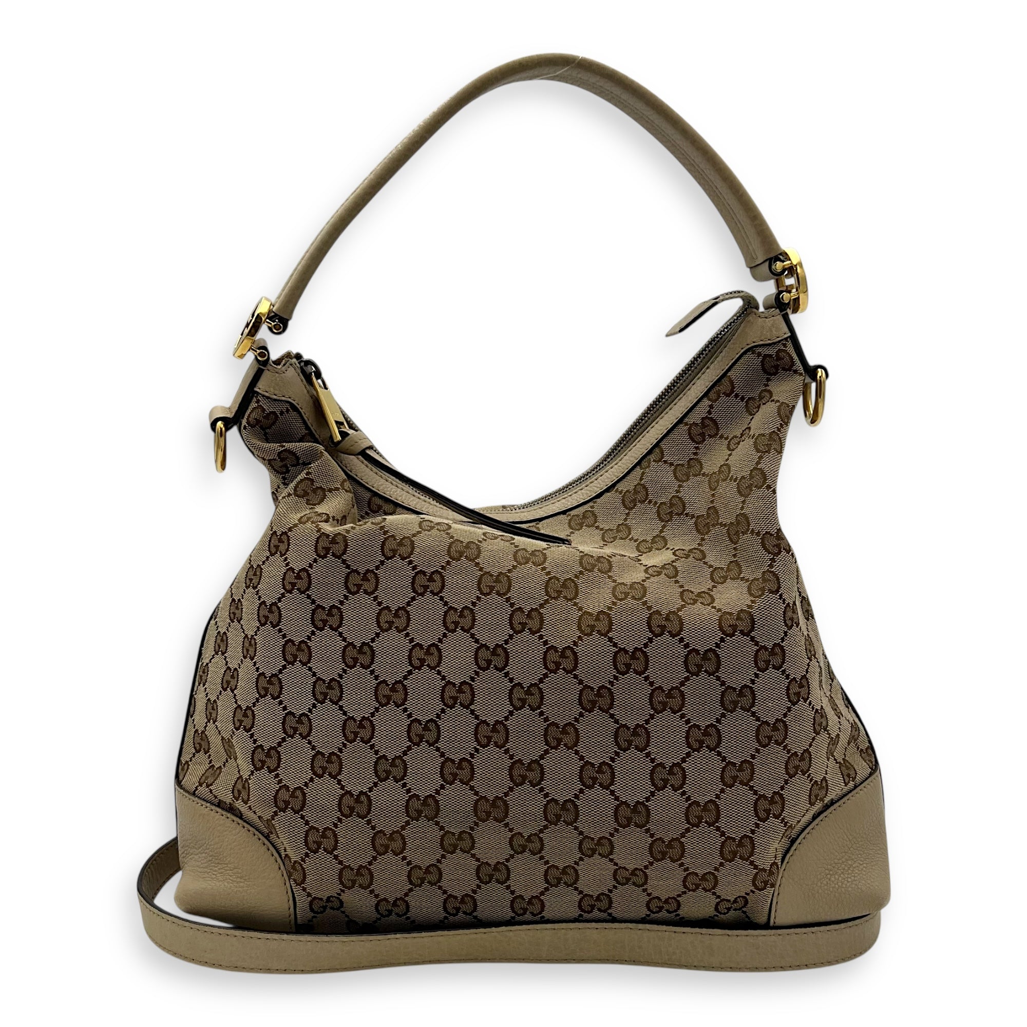 Gucci GG Shoulder Bag Beige in Canvas, Gold hardware_10