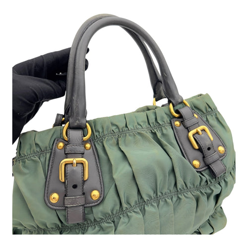 Prada Gaufre Top Handle Bag Green in Nylon, Gold hardware_13