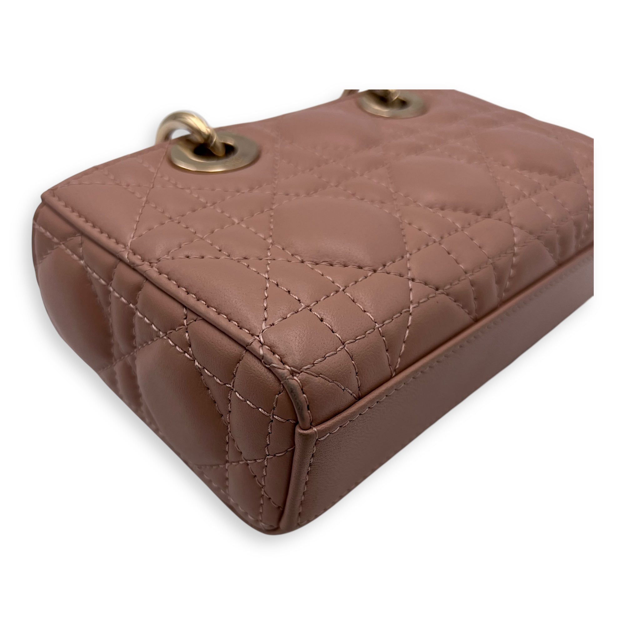 Christian Dior Lady D-Joy Top Handle Bag Micro Beige in Lambskin, Gold hardware_12