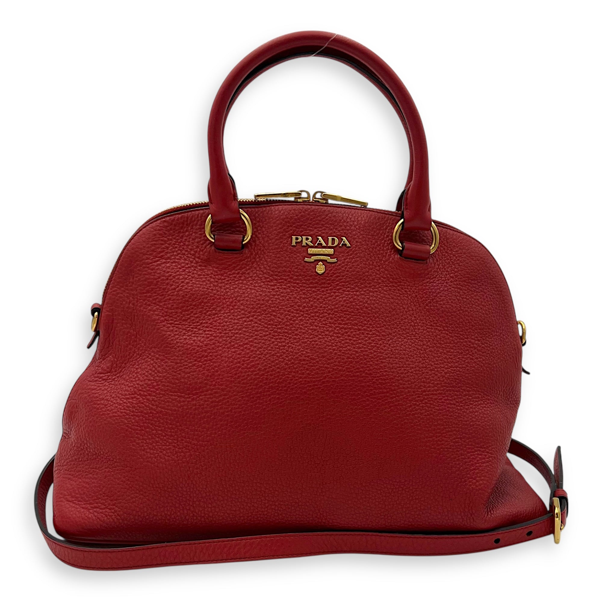 Prada Vitello Daino Medium Red Crossbody Bag in Calfskin, Gold hardware_11