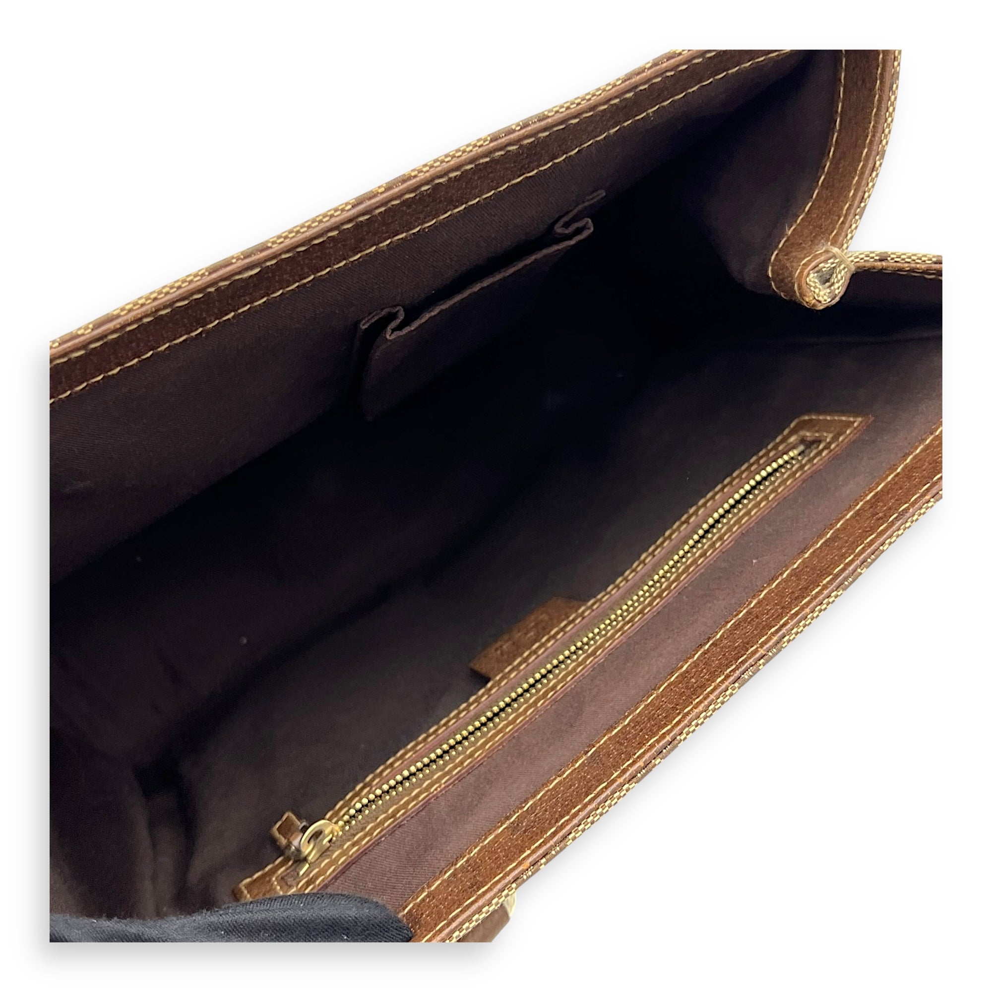 Gucci Nailhead Brown Top Handle Bag in Canvas, Gold hardware_11