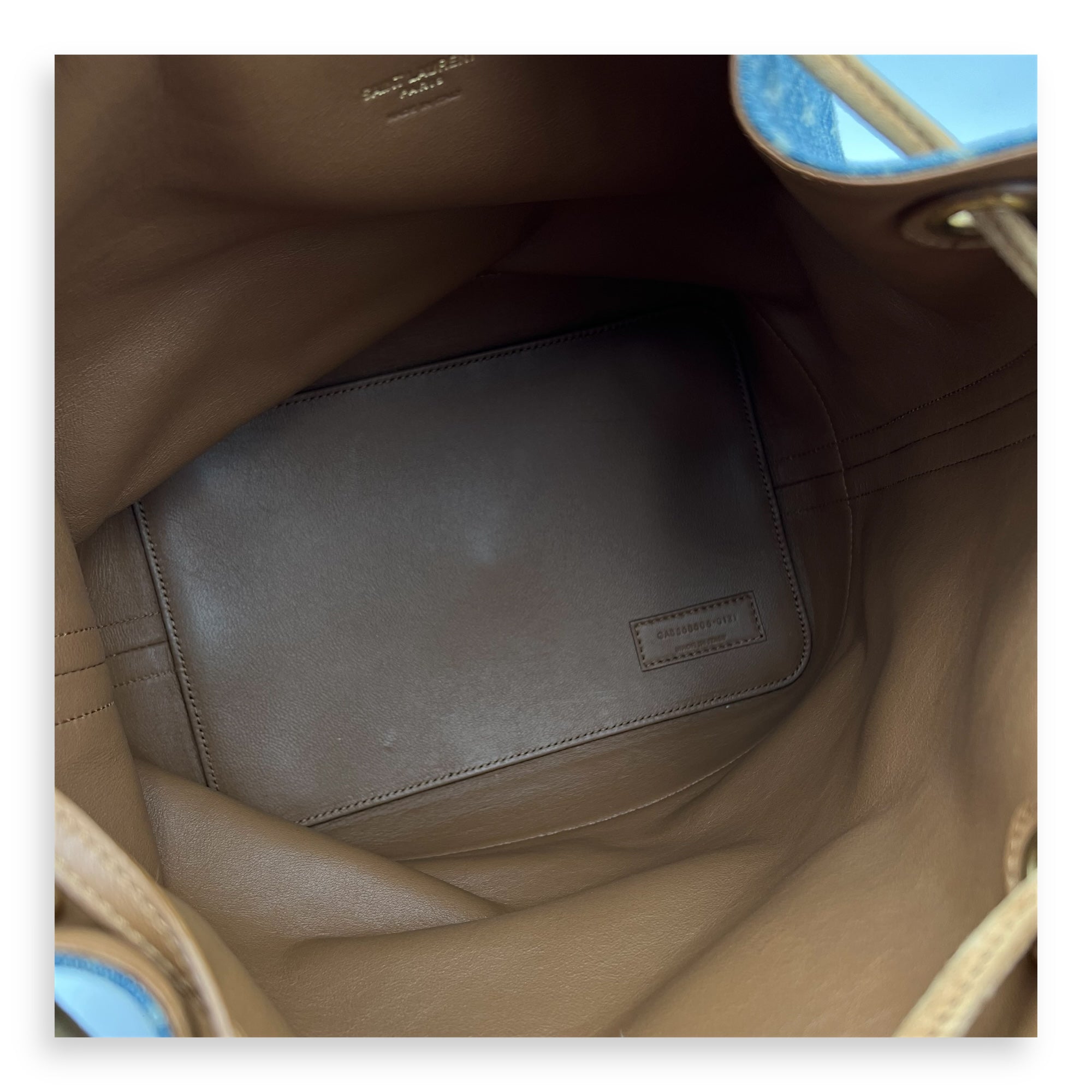 Saint Laurent All Over Bucket Bag Blue in Denim, Gold hardware_6