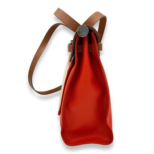 Hermès Herbag 31 Orange Mecano/ Ecru-beige/ Fauve Shoulder Bag in Toile, Palladium hardware_3