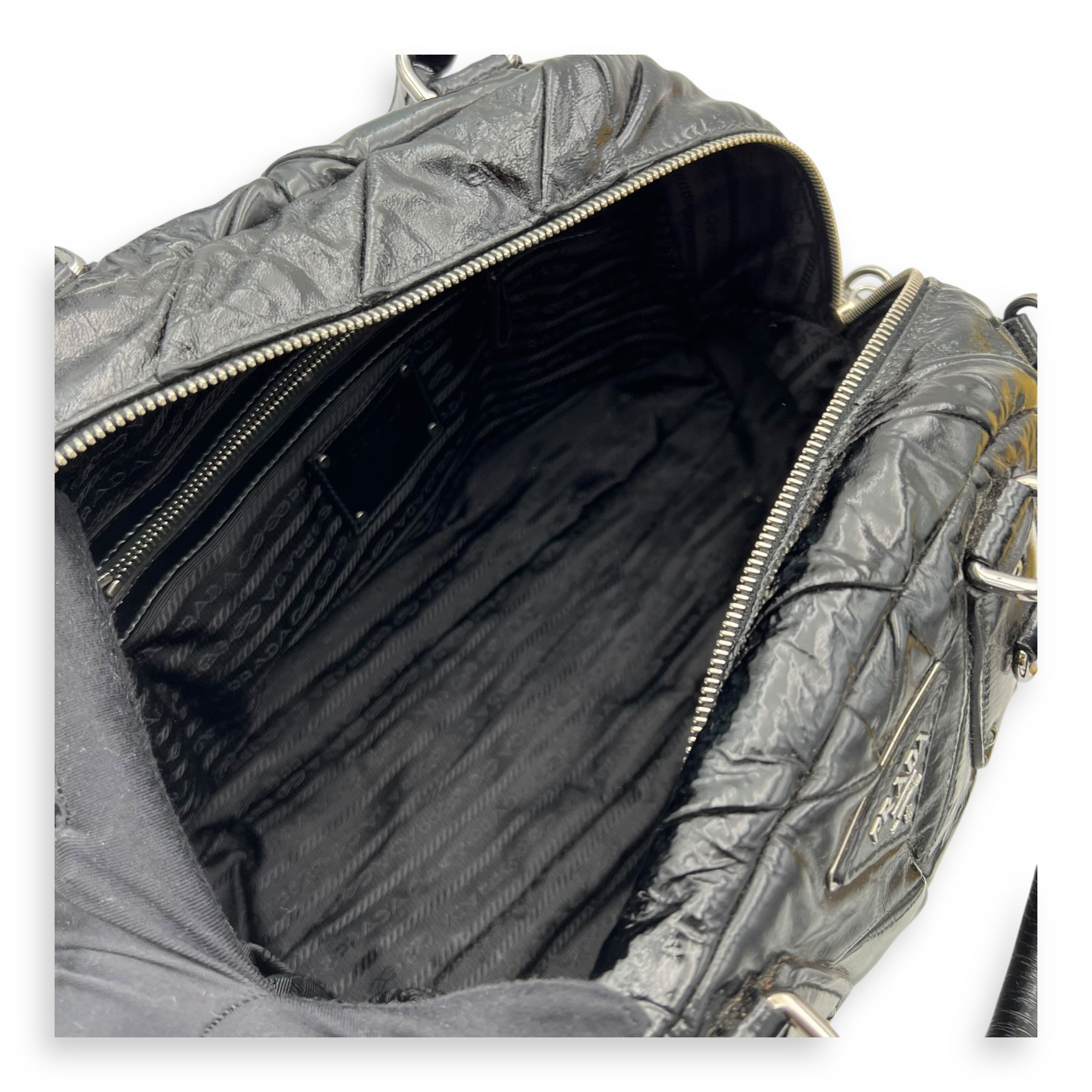 Prada Quilted Top Handle Bag Black in Glazed Calfskin, Silver hardware_11
