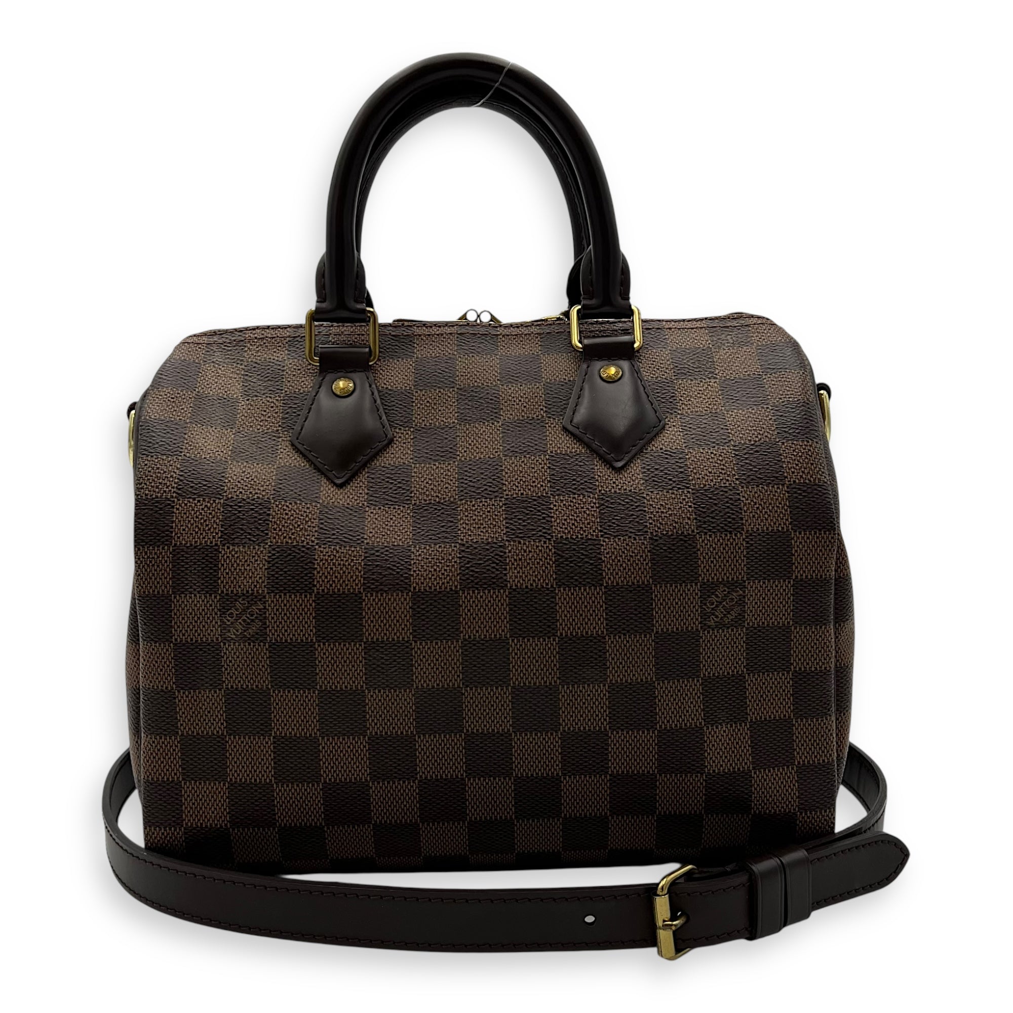 Louis Vuitton Speedy Bandouliere Top Handle Bag 25 Brown in Coated Canvas, Gold hardware_11