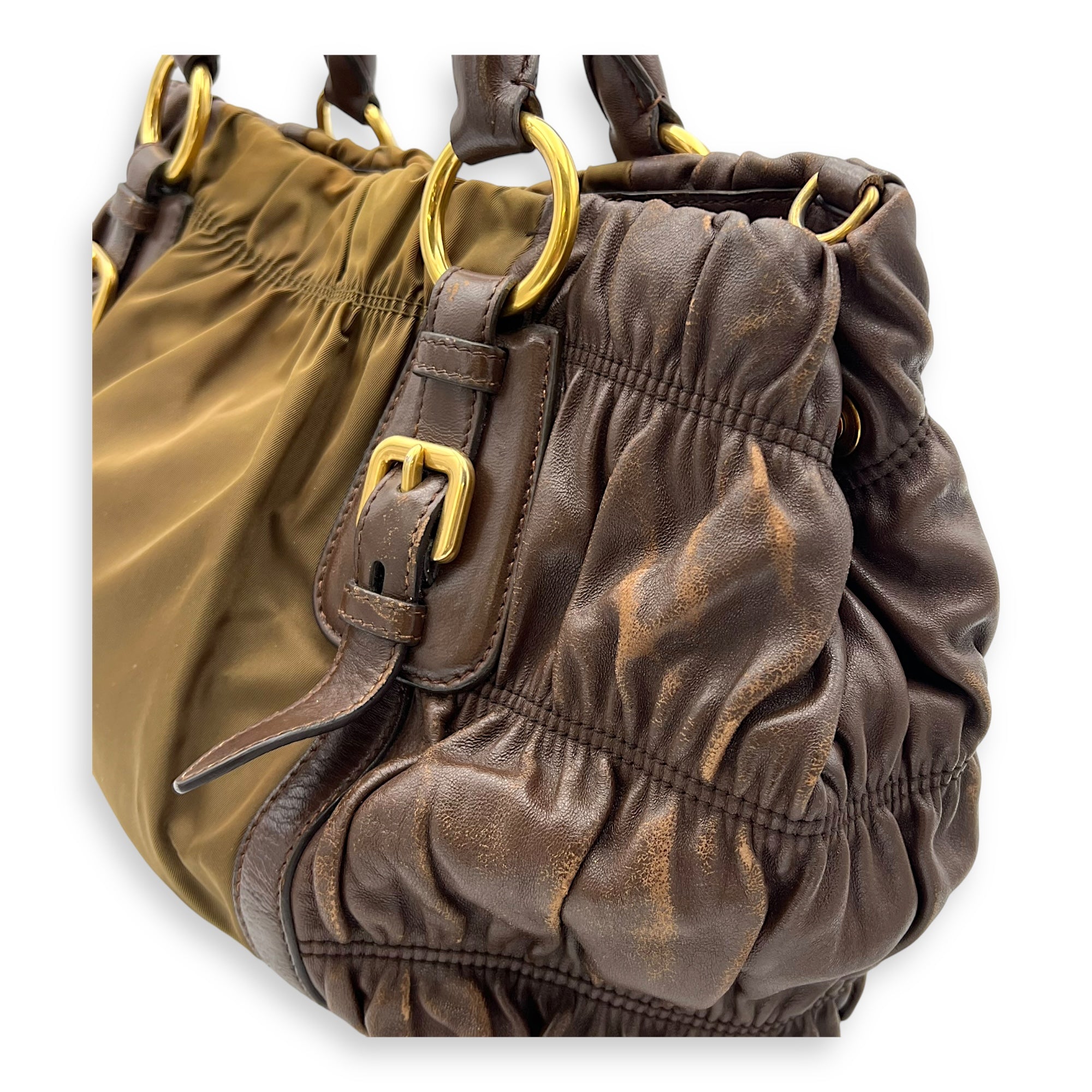 Prada Vintage Top Handle Bag Green in Nylon, Gold hardware_11