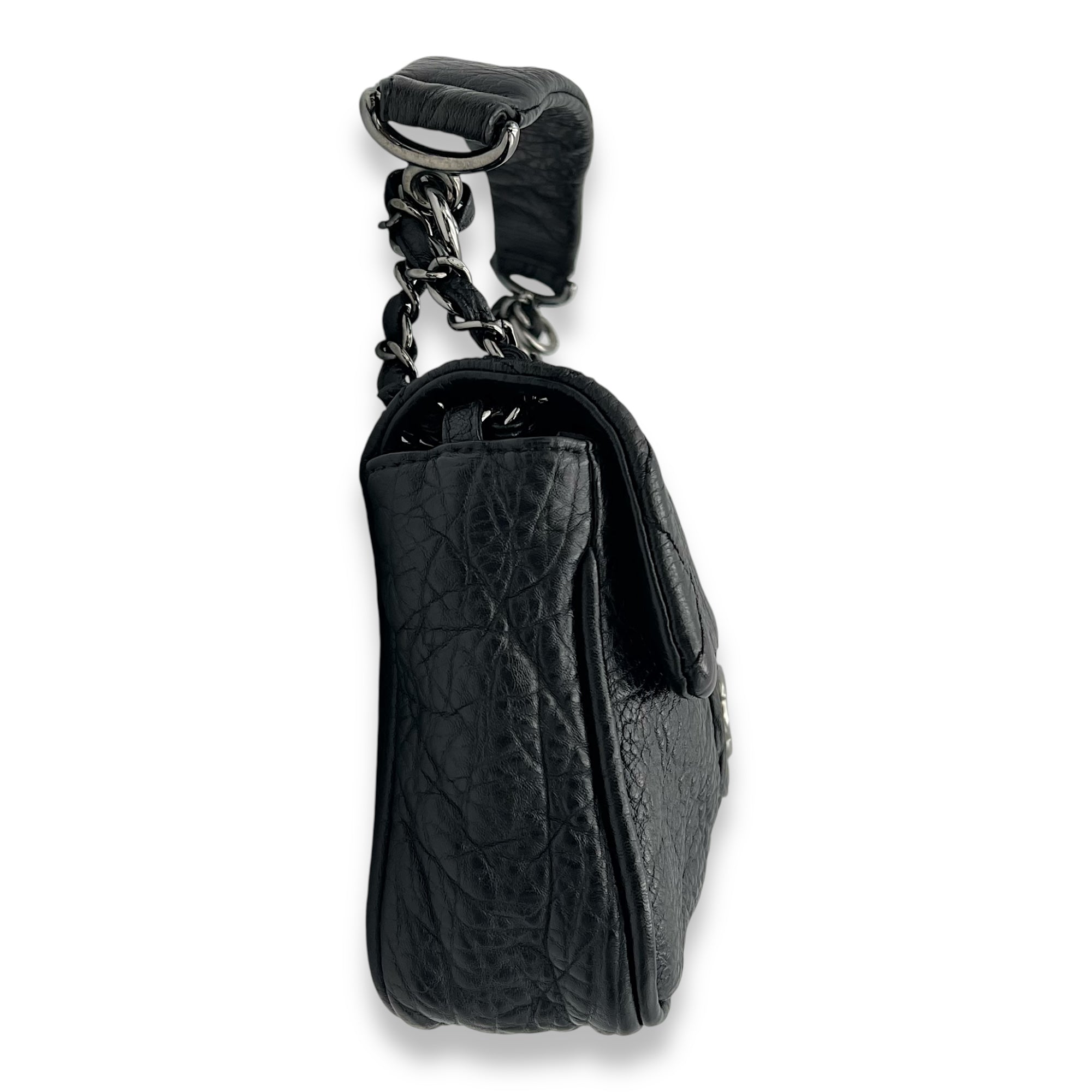 Chanel CC Flap bag Black Shoulder Bag in Calfskin, Silver hardware_3