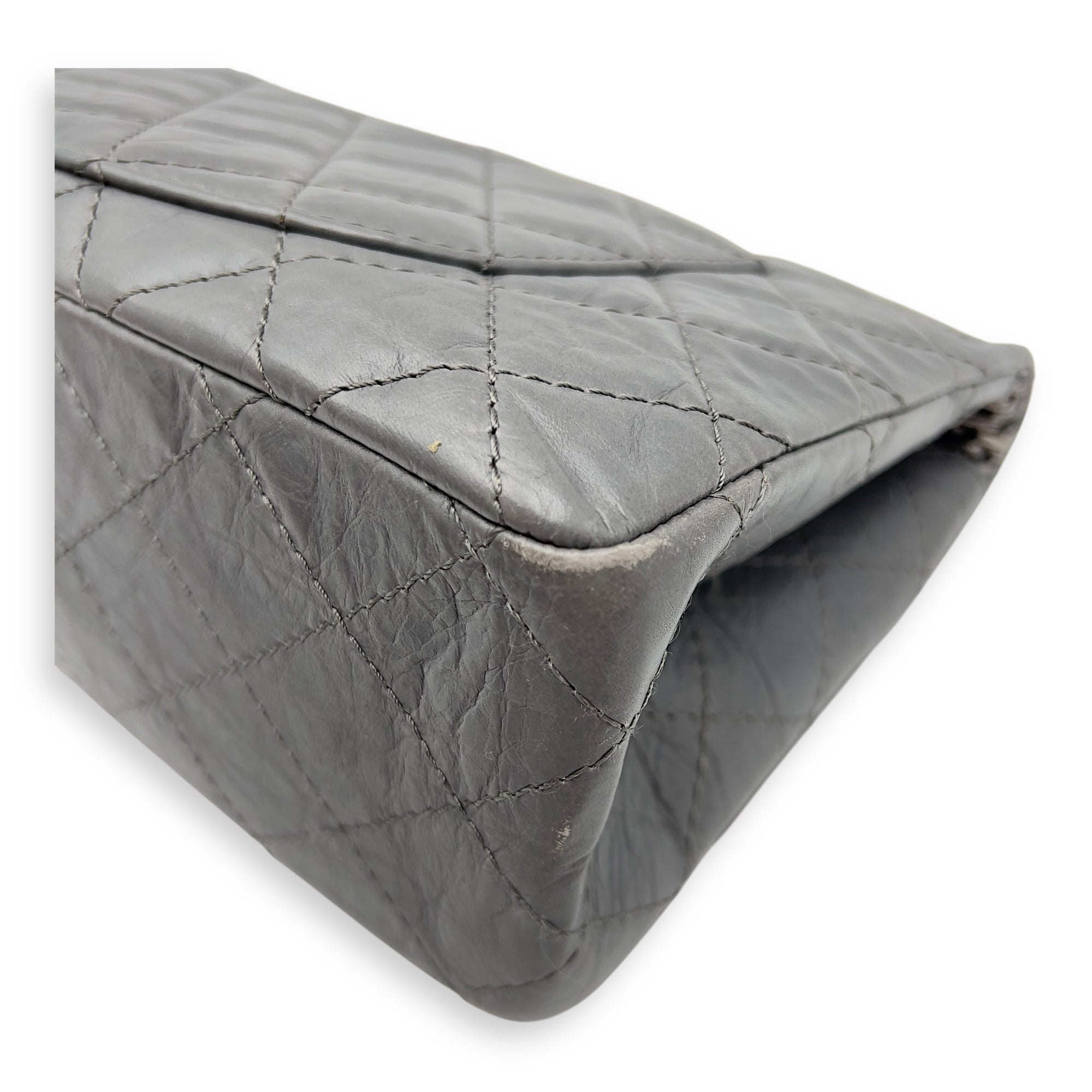 Chanel 2.55 Shoulder Bag Grey in Calfskin, Ruthenium hardware_11