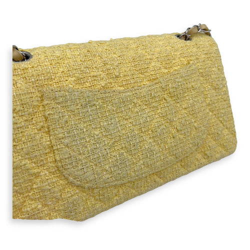 Chanel Classic Shoulder Bag Yellow in Tweed, Silver hardware_9