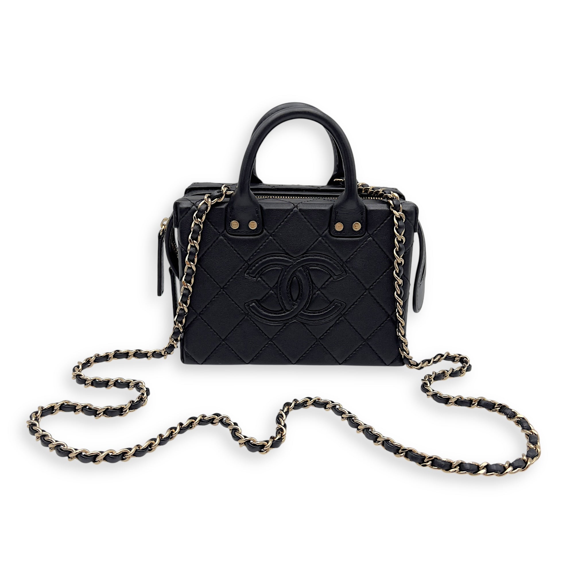 Chanel CC Black Top Handle Bag in Calfskin, Gold hardware_9